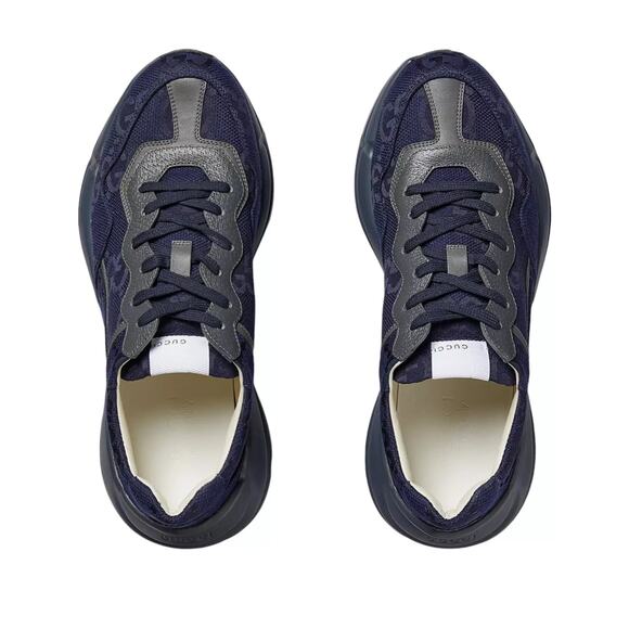 New GUCCI GG Supreme Maxi BLUE Gray Canvas Rhython Sneakers Men's 12 | US 12.5 - Picture 16 of 16